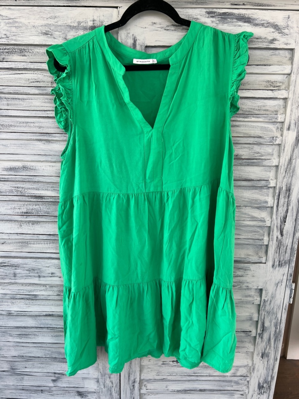 Staccato Bright Green Ruffle Sleeve Tiered Dress Size L
